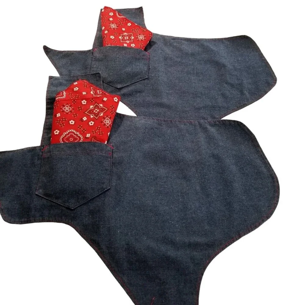 Set of 4 Texas Shaped Placemats Red‎ Bandana Napkins Soft Denim Handcrafted